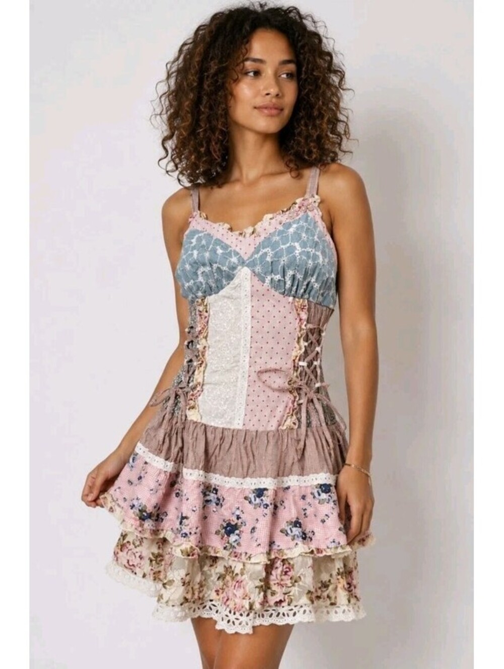 John Fashion Women's Dress Size S fairy whimsy Bohemian Patch Corset Style #AA